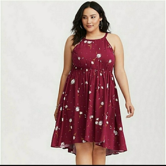 torrid Dresses & Skirts - Torrid Burgundy floral Hi - low dress 2X